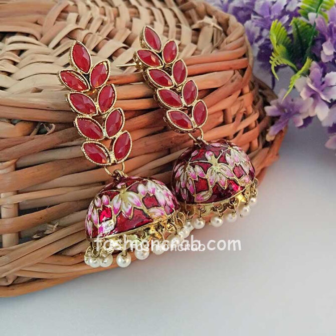 Maroon Enamel Fusion Jhumka Earring Maroon Enamel Fusion Jhumka Earring Online