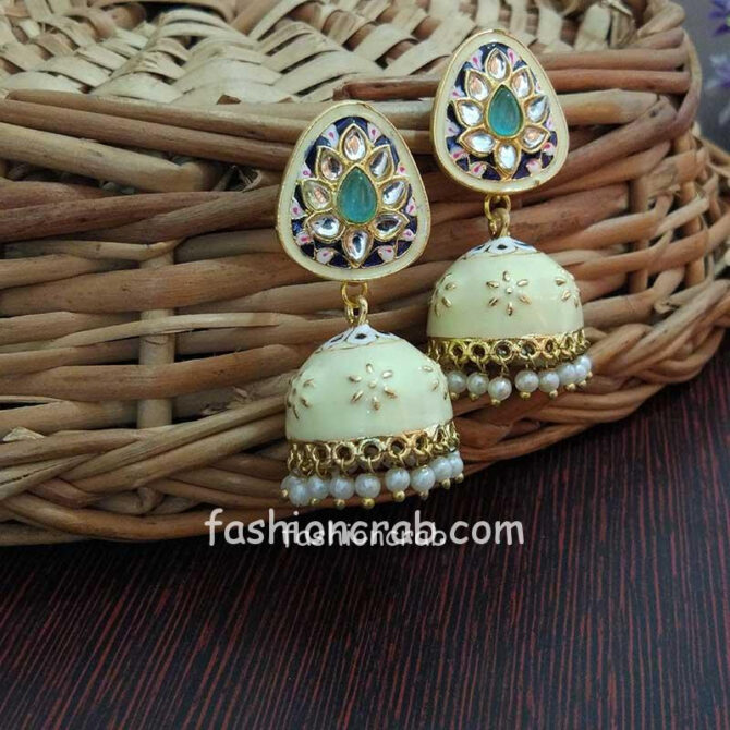 Small Light Pista Green Meenakari Jhumka Earring Small Light Pista Green Meenakari Jhumka Earring