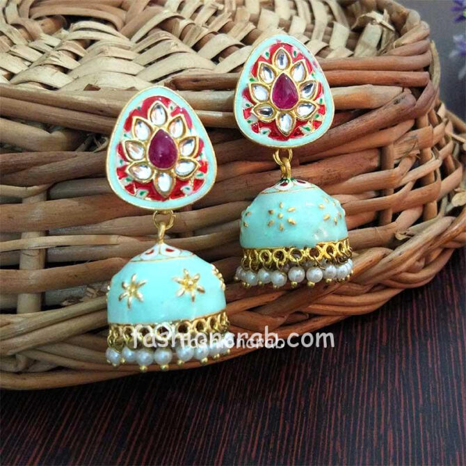 Small Sea Green Meenakari Jhumka Earring Small Sea Green Meenakari Jhumka Earring India