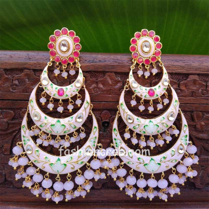 Light Pink Chandbali Earrings with Pearls Light Pink Chandbali Earrings with Pearls