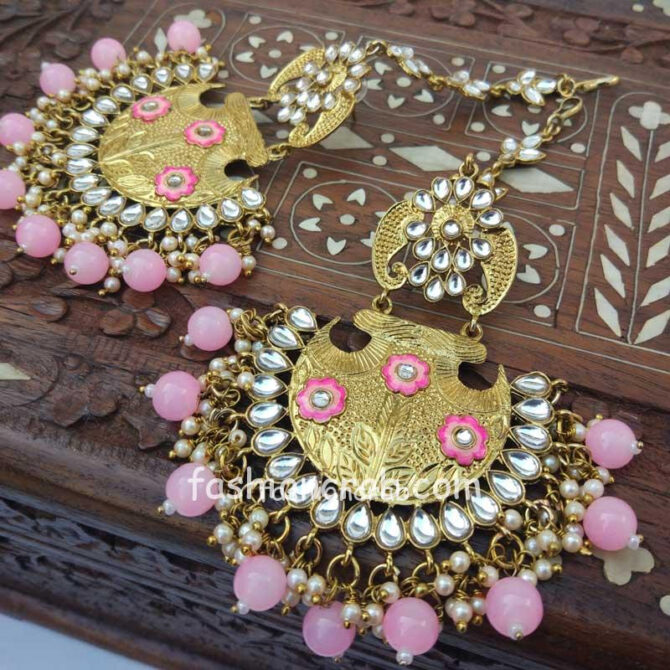 Light Pink Ethnic Chandbali Earring for Women-01 Light Pink Ethnic Chandbali Earring for Women