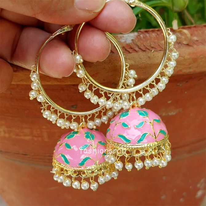 Light Pink Jhumka Hoop Earring-01 Light Pink Jhumka Hoop Earring