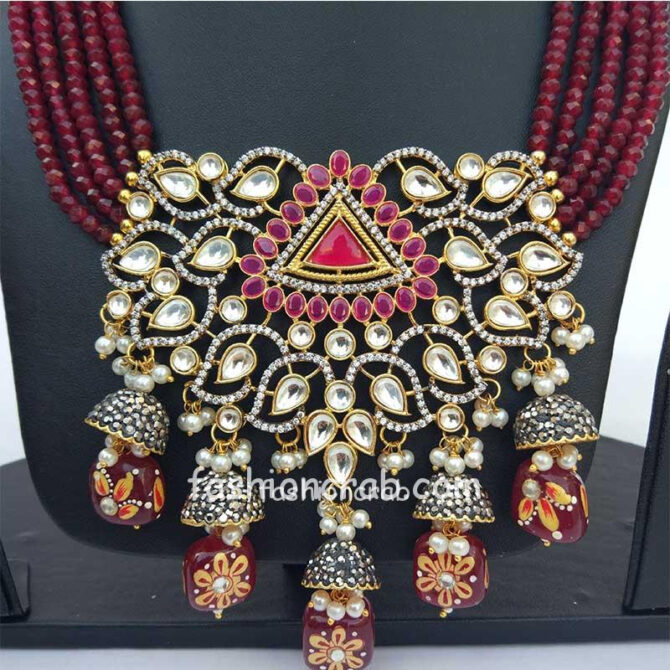 Maroon Colour Bridal Jewellery Set for Wedding