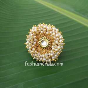 Pearl and Kundan Traditional Finger Ring for Wedding