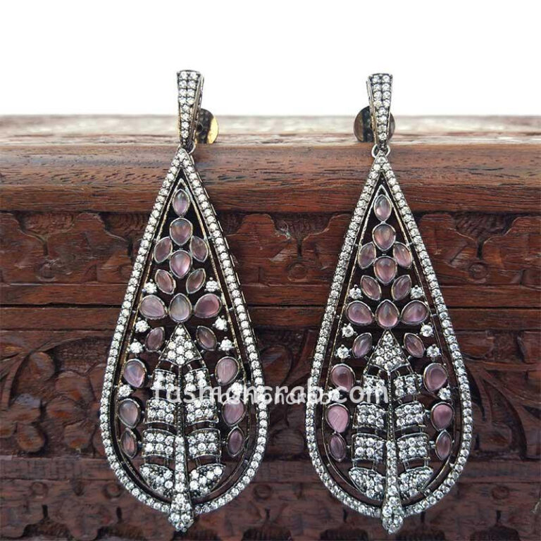 Pink Stone American Diamond Earrings for Party