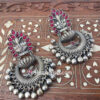Pink Stone Oxidised Ganesh Earrings for Kurti