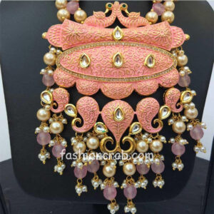 Salmon Pink Color Necklace Set for Lehenga