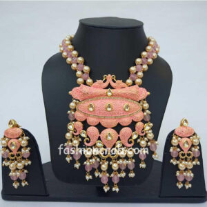 Salmon Pink Color Necklace Set for Lehenga