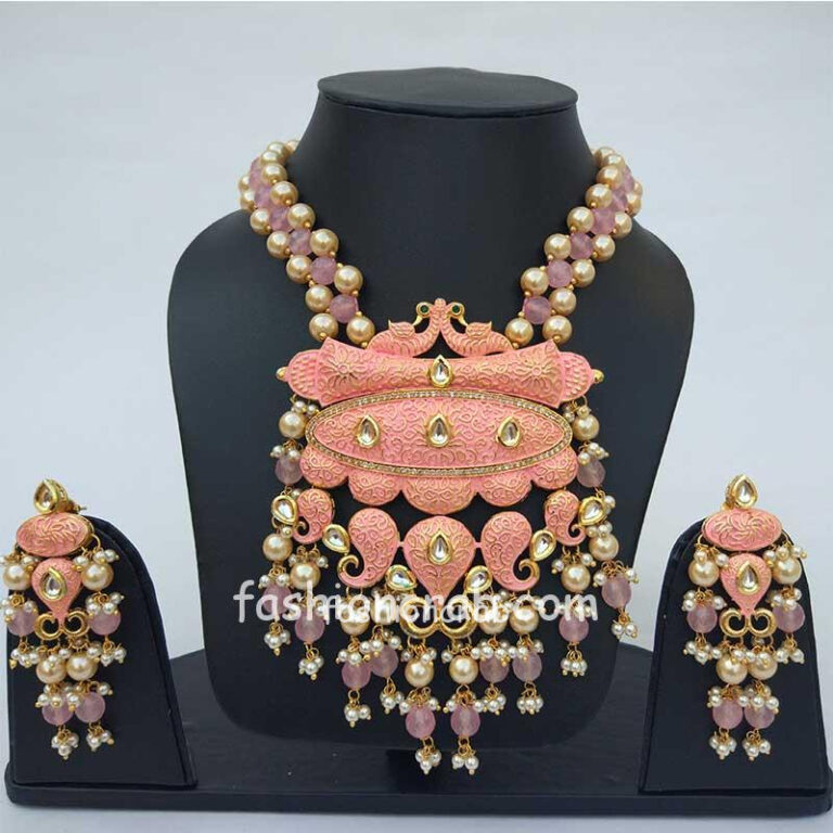 Salmon Pink Color Necklace Set for Lehenga