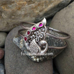 Silver Look Alike Adjustable Peacock Bracelet