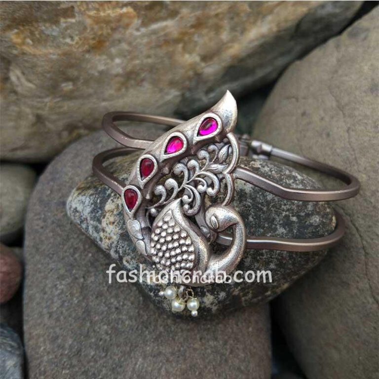 Silver Look Alike Adjustable Peacock Bracelet