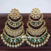 Three Layer Dark Green Meenakari Kundan Chandbali Earring