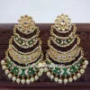 Three Layer Dark Green Meenakari Kundan Chandbali Earring