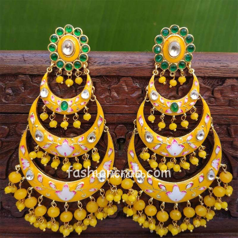 Ethnic Rajasthani Jhumka Earrings Yellow Green