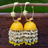 Yellow Meenakari Pearl Jhumka Earrings for Wedding