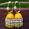 Yellow Meenakari Pearl Jhumka Earrings for Wedding