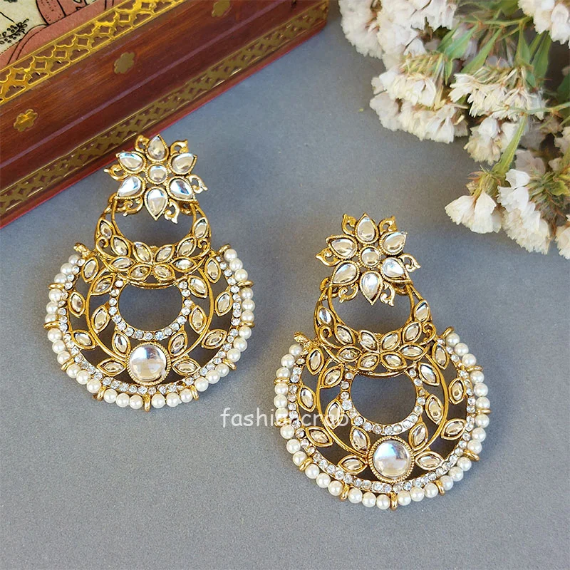 Trendy Kundan Pearl Drop Earring