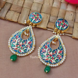 Green Meena Kundan Earring for Women