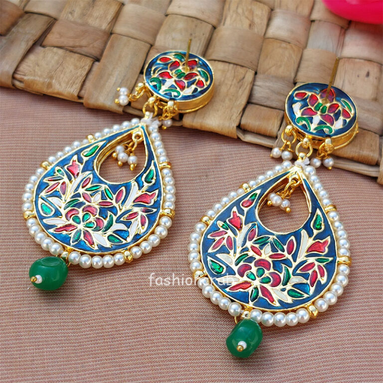 Green Meena Kundan Earring for Women