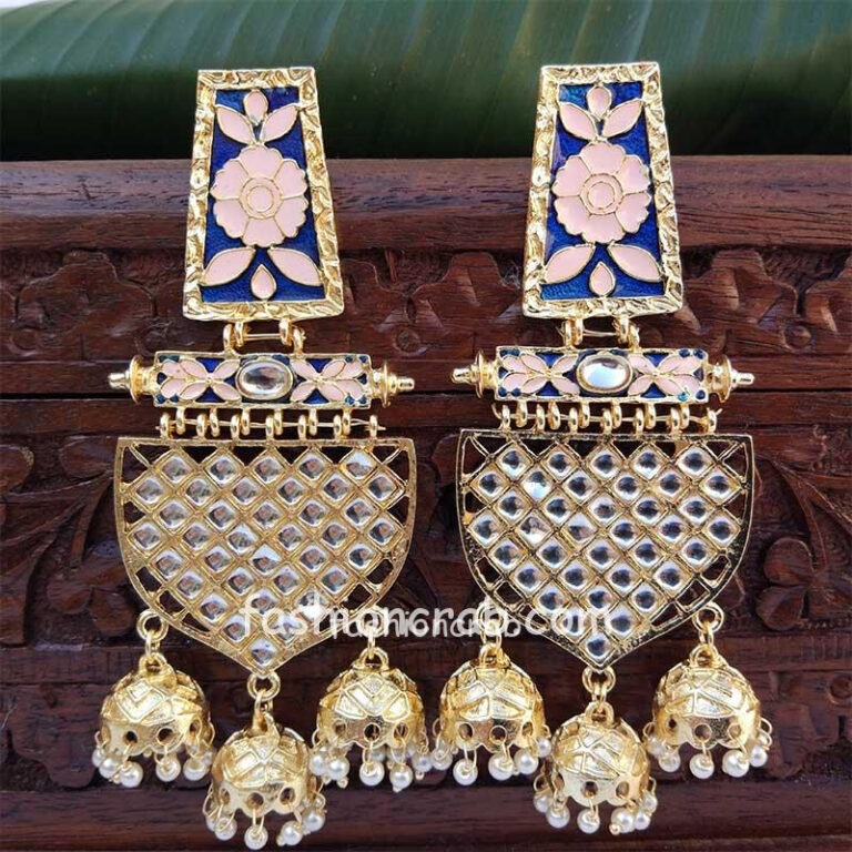 Light Pink Enamel Kundan Jhumka Earring