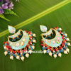 Blue Enamel Chandbali Layered Pearl Earrings