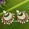 Blue Enamel Chandbali Layered Pearl Earrings