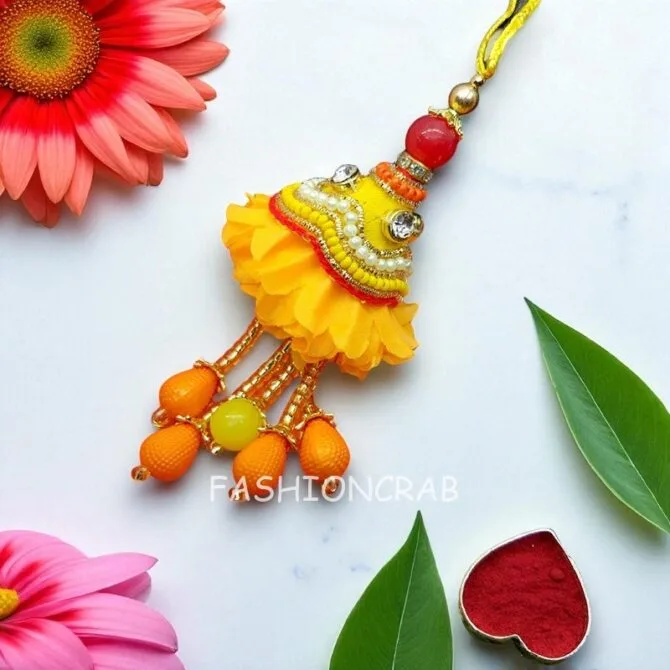 Fancy Yellow Pearl Lumba Rakhi-01 Fancy Yellow Pearl Lumba Rakhi