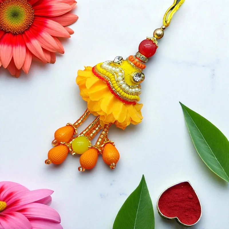 Fancy Yellow Pearl Lumba Rakhi