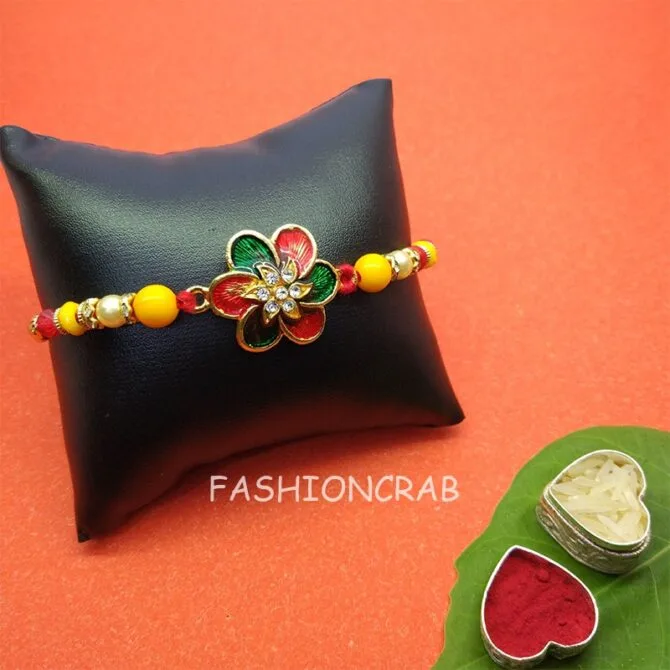 Flower Embellised Designer Rakhi Flower Embellised Designer Rakhi