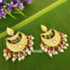 Green Enamel Chandbali Layered Pearl Earrings