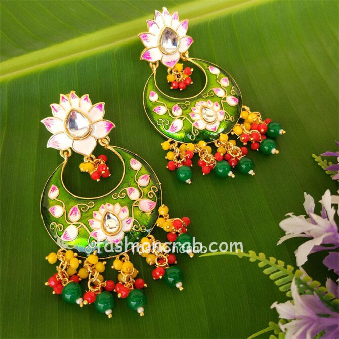 Green Traditional Meenakari Earring for Saree Green Traditional Meenakari Earring for Saree