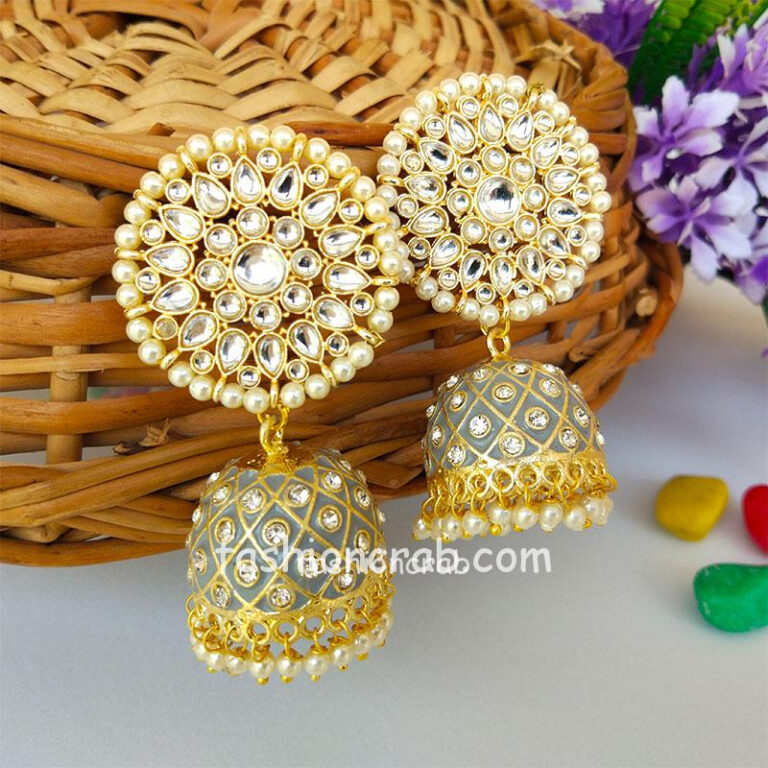 Grey Traditional Jhumka Earring for Wedding