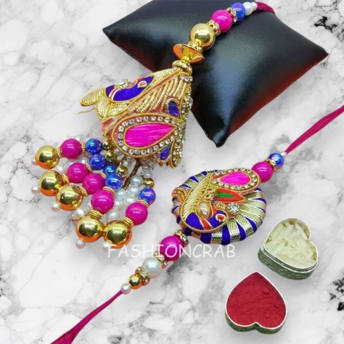 Handmade Designer Lumba Rakhi Set for Bhai Bhabhi-01 Handmade Designer Lumba Rakhi Set for Bhai Bhabhi