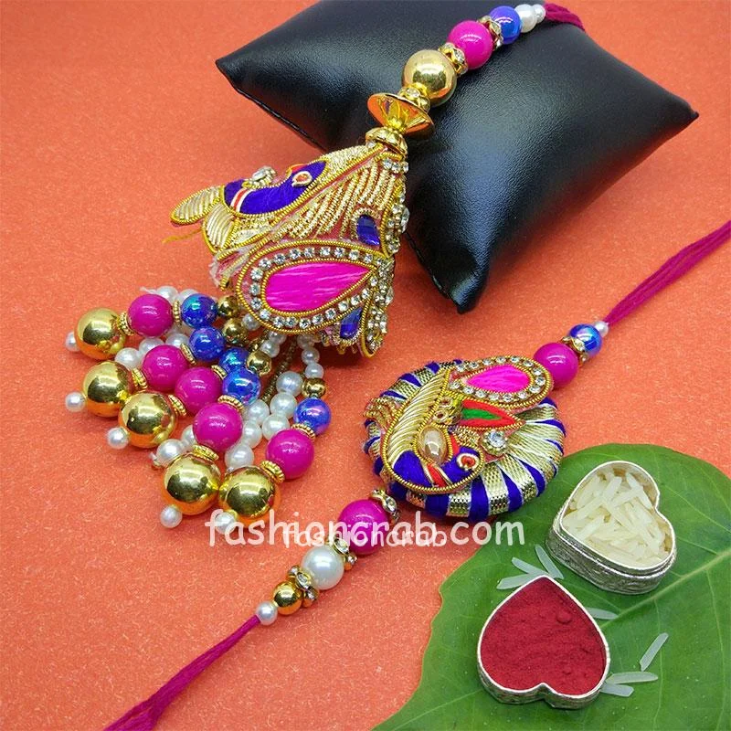 Handmade Designer Lumba Rakhi Set for Bhai Bhabhi