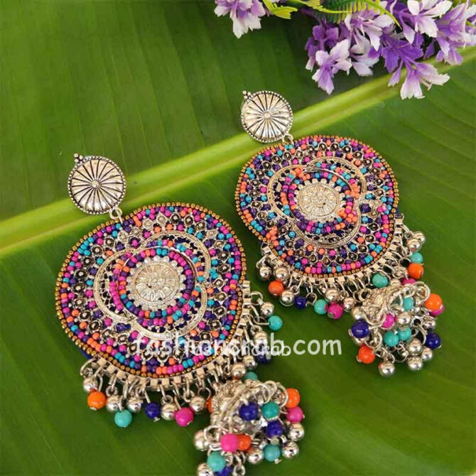 Multicolor Big Indian Oxidized Silver Earring Multicolor Big Indian Oxidized Silver Earring