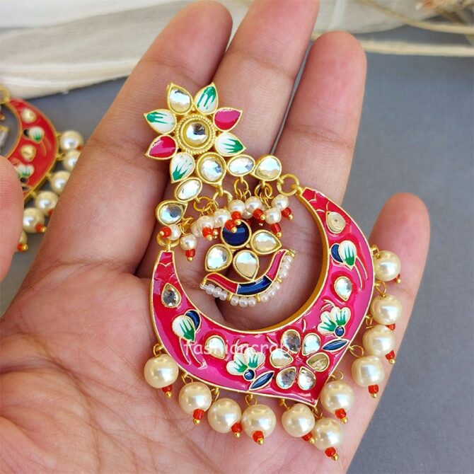 Neon Dark Pink Meenakari Earring