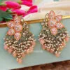 Peach Color Enamel Pearl Embellished Chandbali Earring