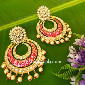 Pink Enamel Kundan Studded Pearl Embellished Chandbali