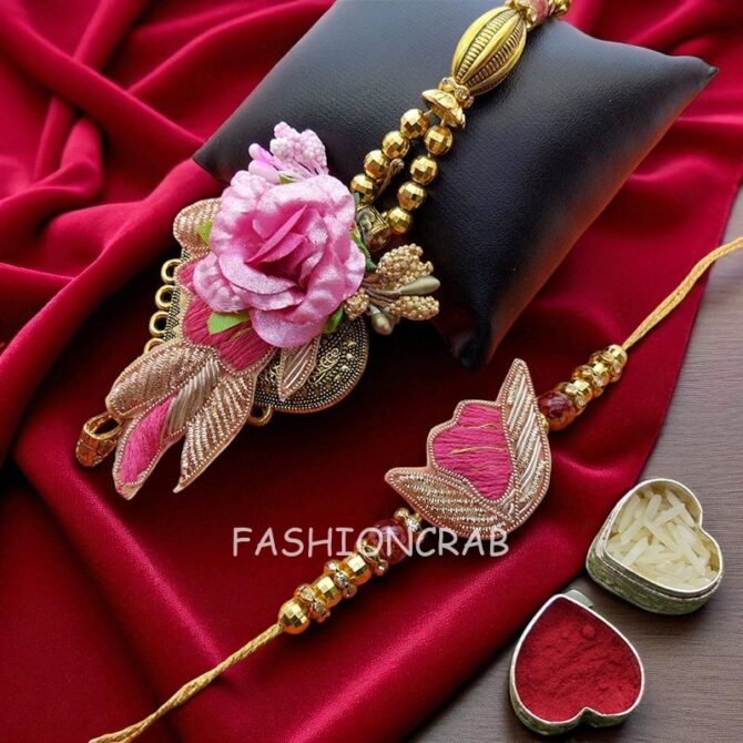 Pink Flower Lumba Rakhi Set-01 Pink Flower Lumba Rakhi Set