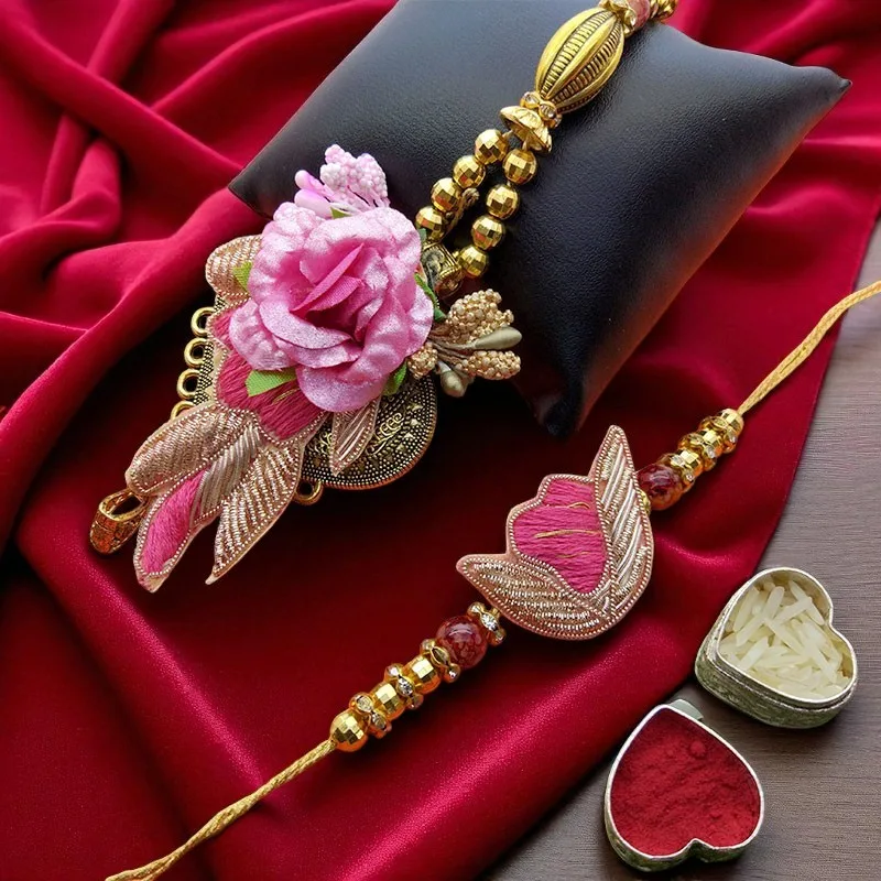 Pink Flower Lumba Rakhi Set