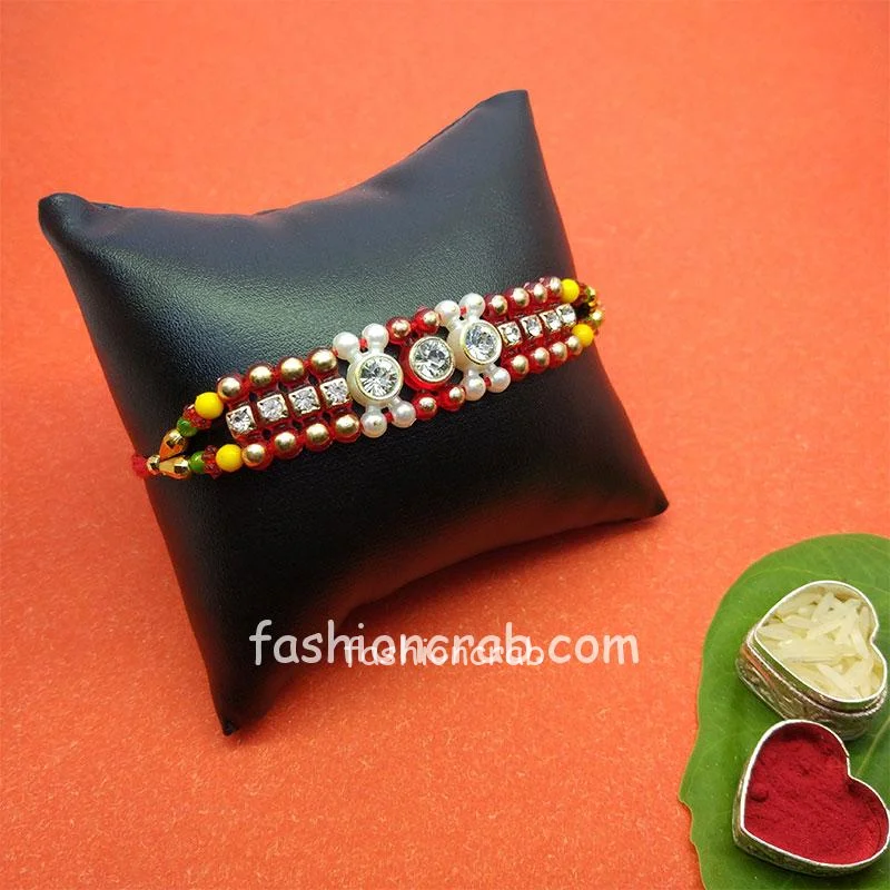 Red Beads Pearl Dori Rakhi