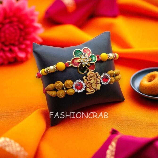 Set of 2 Ganesha and Floral Rakhi-01 Set of 2 Ganesha and Floral Rakhi
