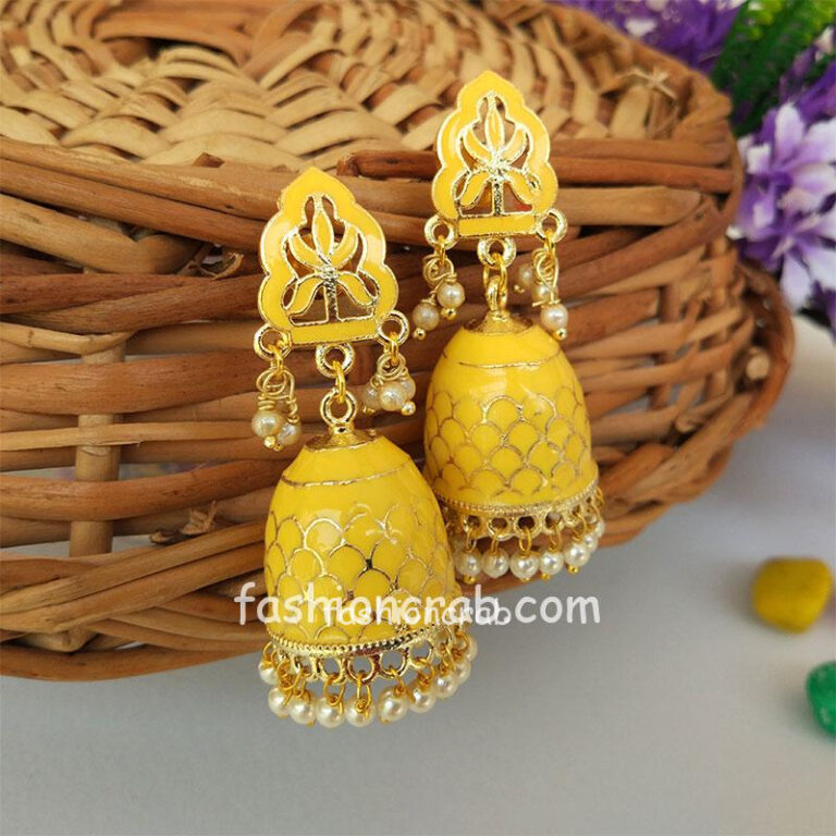 Yellow Colour Handcrafted Meenakari Earrings