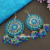 Blue Green Beads Oxidized Jhumka Earrings for College