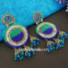 Blue Green Oxidized Silver Toned Chandbali