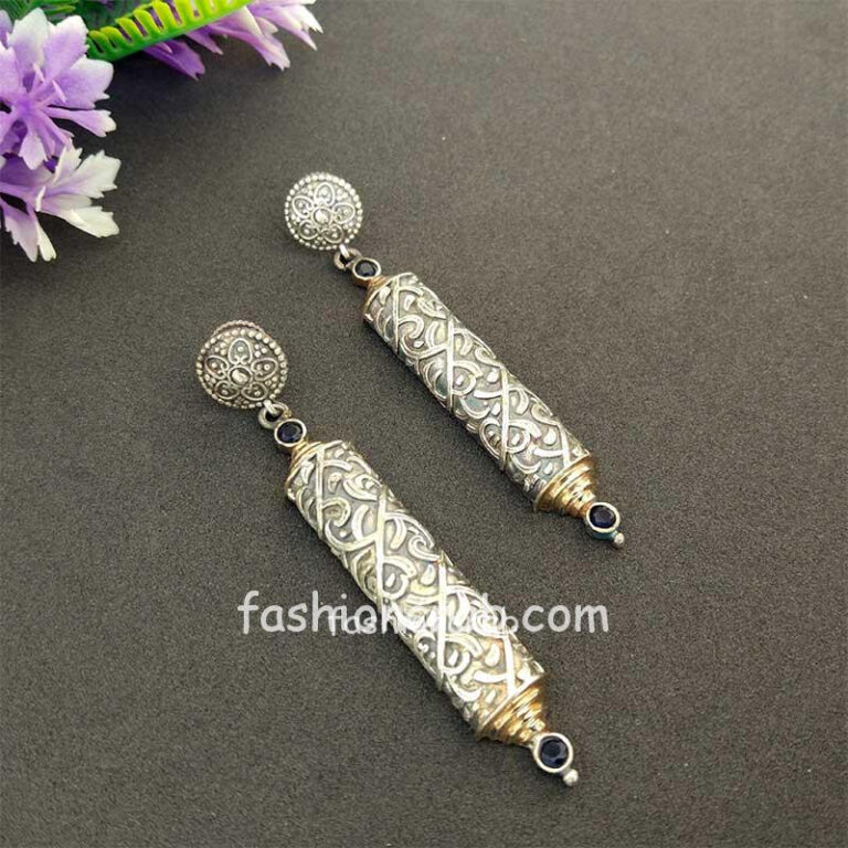 Handcrafted Blue Color Stone German Silver Earring