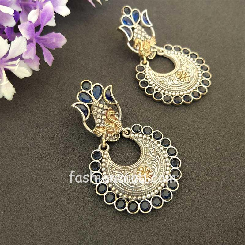 Sky Blue - Saanjh Bela Cuckoo Oxidised Earrings