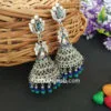 Oxidised Silver Toned Blue Green Jhumka