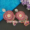Pink Orange Big Indian Oxidized Silver Earring