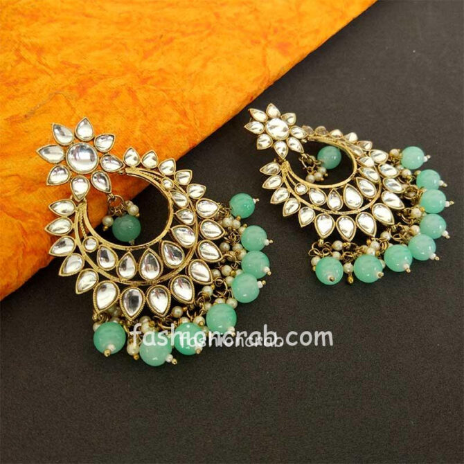 Sea Green Pearls Chandbali Earring Sea Green Pearls Chandbali Earring